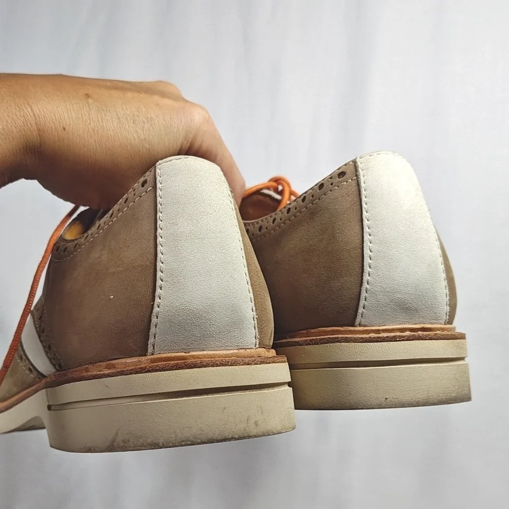 Sperry Top-Sider Gold Cup Wingtip Oxford Tan White Leather Suede Men's 10M